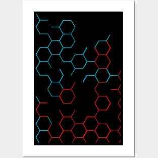 Blue And Red Honeycomb Posters and Art